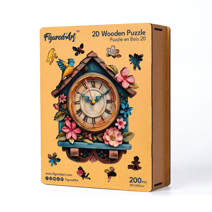 Holzpuzzle 2D Design – Blumige Kuckucksuhr - Kidis Art