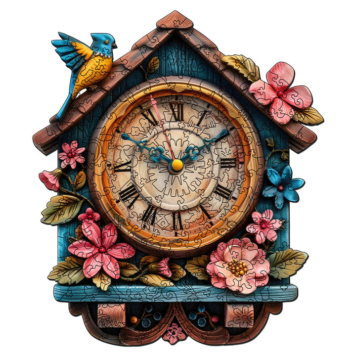 Holzpuzzle 2D Design – Blumige Kuckucksuhr - Kidis Art