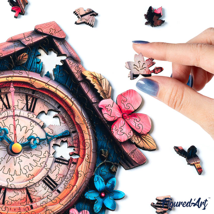 Holzpuzzle 2D Design – Blumige Kuckucksuhr - Kidis Art
