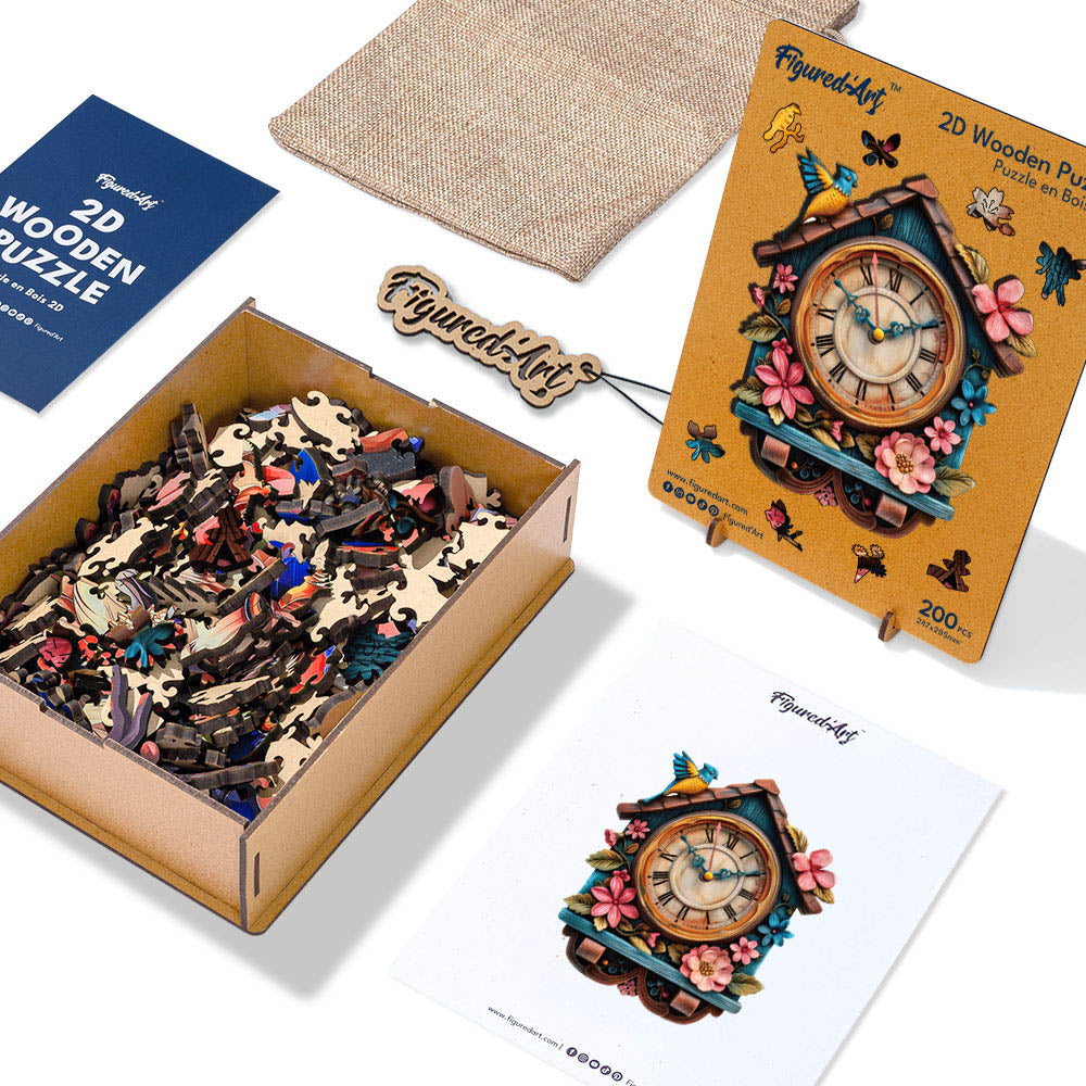 Holzpuzzle 2D Design – Blumige Kuckucksuhr - Kidis Art