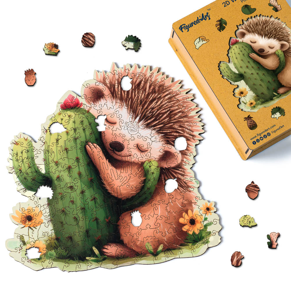 Holzpuzzle 2D Design – Igel und Kaktus - Kidis Art