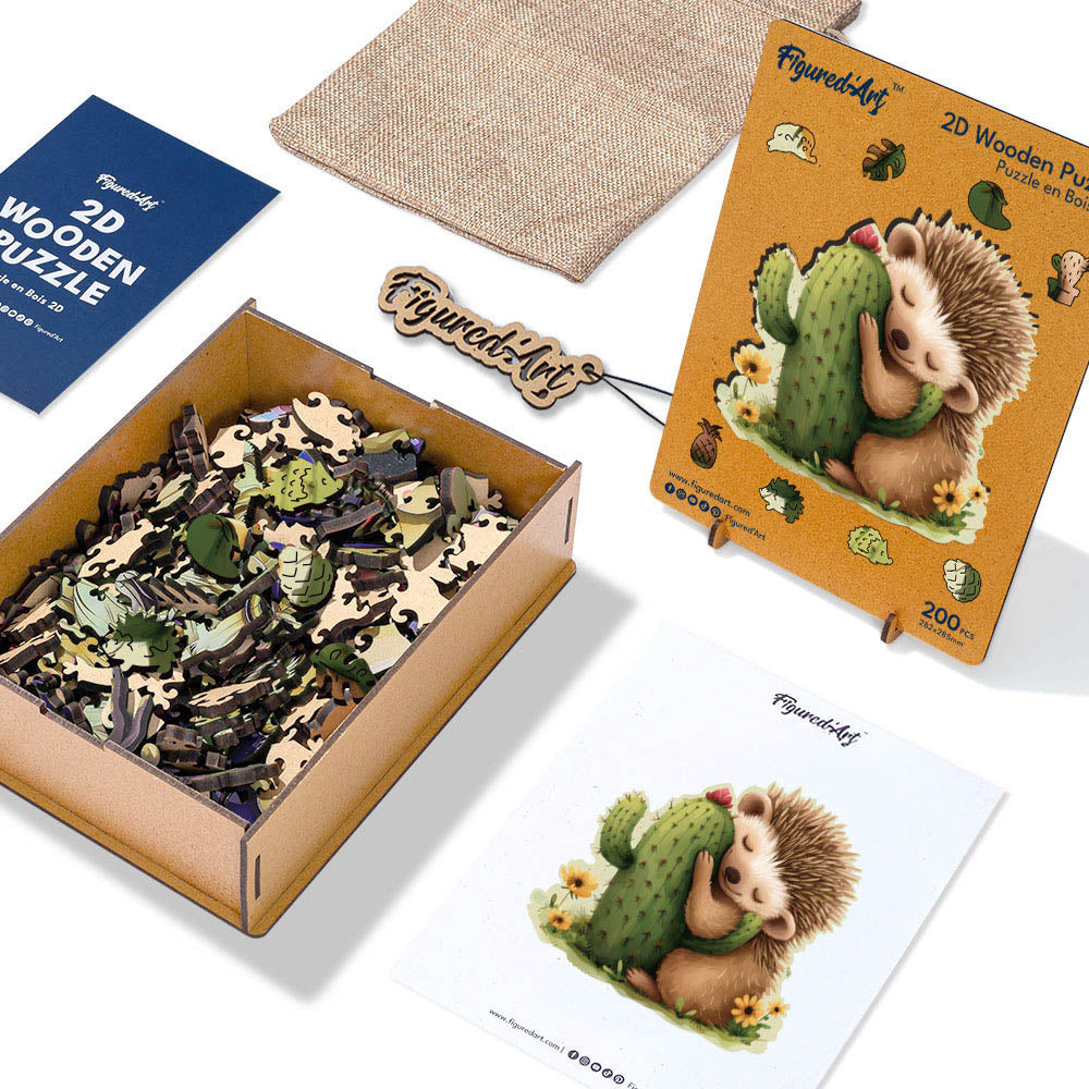 Holzpuzzle 2D Design – Igel und Kaktus - Kidis Art