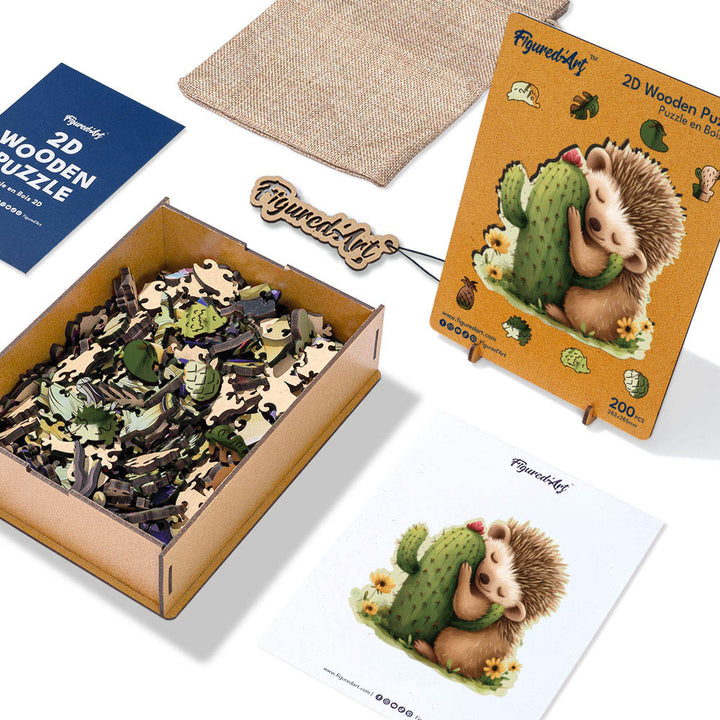 Holzpuzzle 2D Design – Igel und Kaktus - Kidis Art