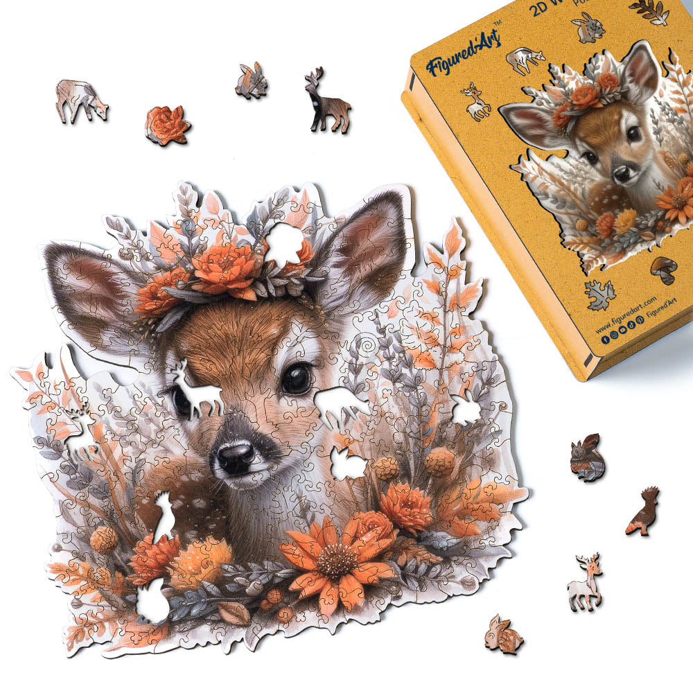 Holzpuzzle 2D Design – Reh und Blumen - Kidis Art