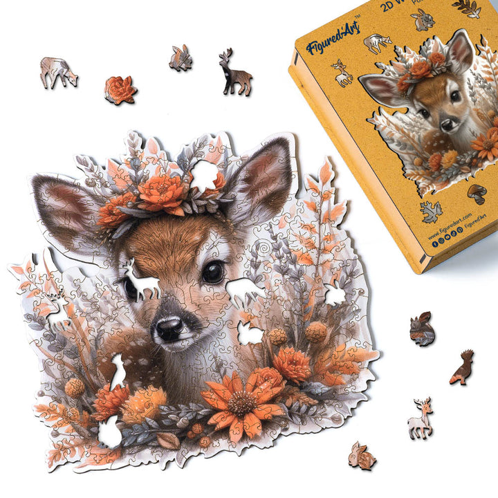 Holzpuzzle 2D Design – Reh und Blumen - Kidis Art