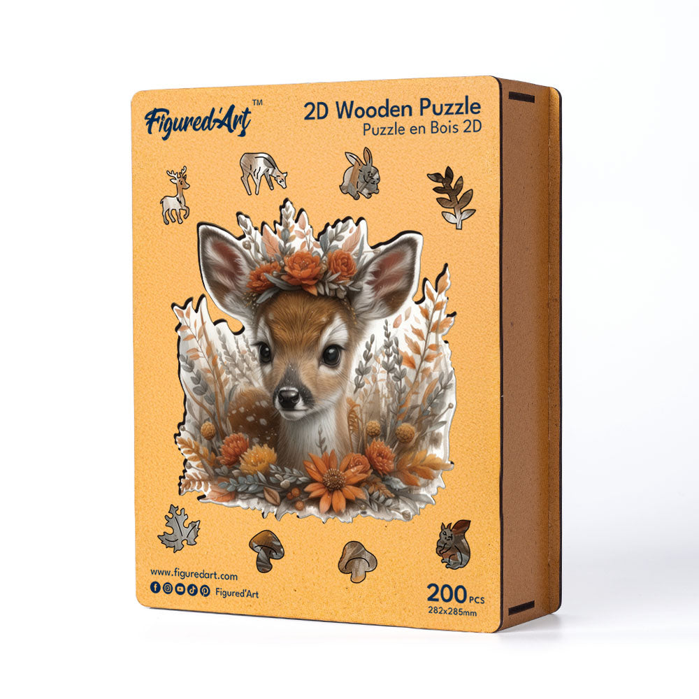 Holzpuzzle 2D Design – Reh und Blumen - Kidis Art