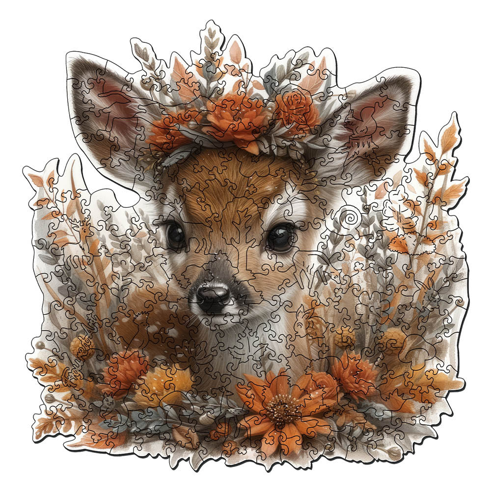 Holzpuzzle 2D Design – Reh und Blumen - Kidis Art