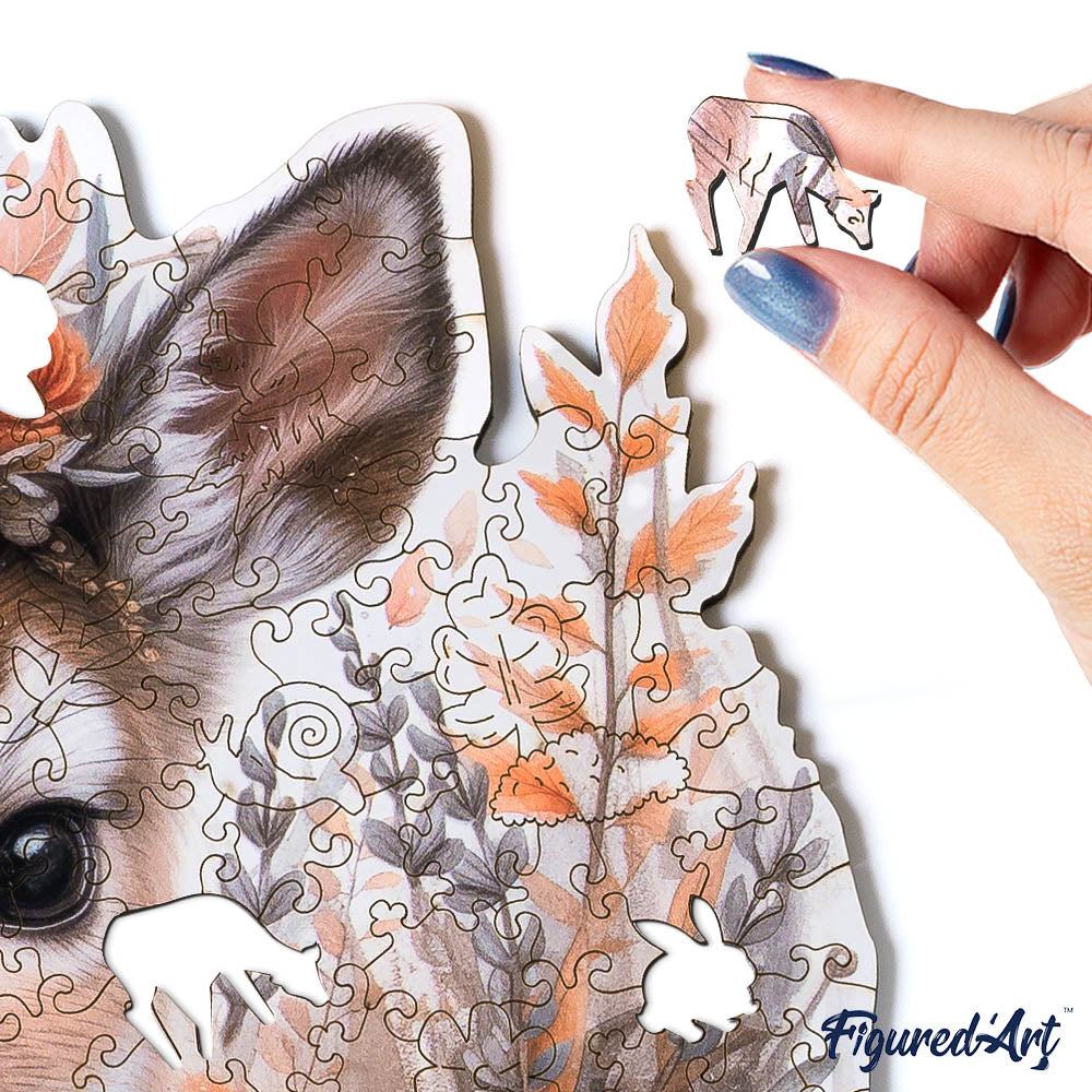 Holzpuzzle 2D Design – Reh und Blumen - Kidis Art
