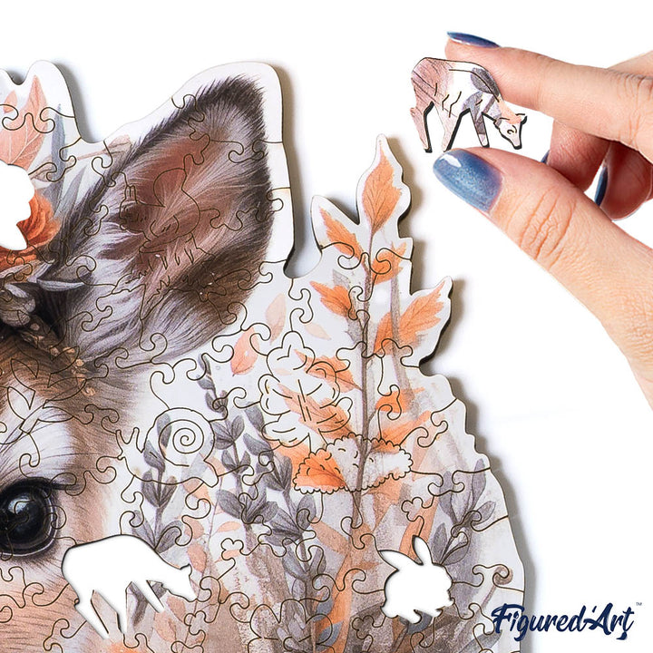 Holzpuzzle 2D Design – Reh und Blumen - Kidis Art