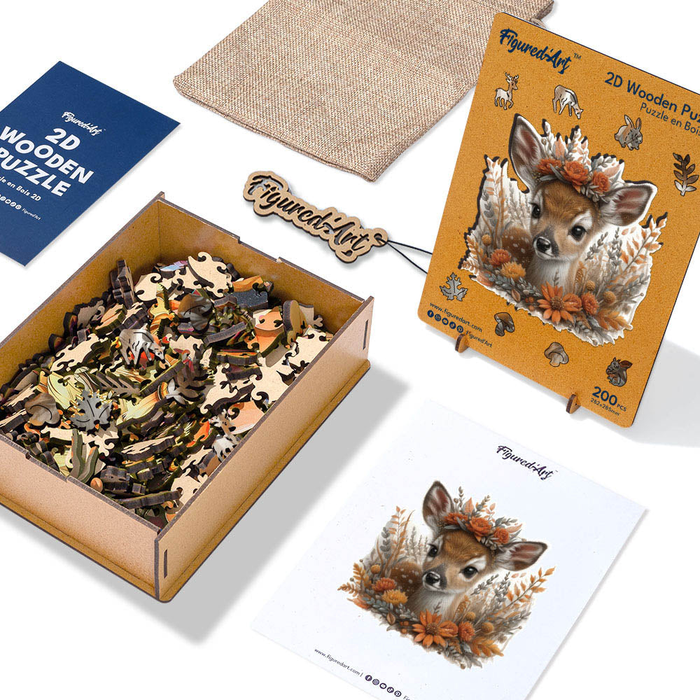 Holzpuzzle 2D Design – Reh und Blumen - Kidis Art