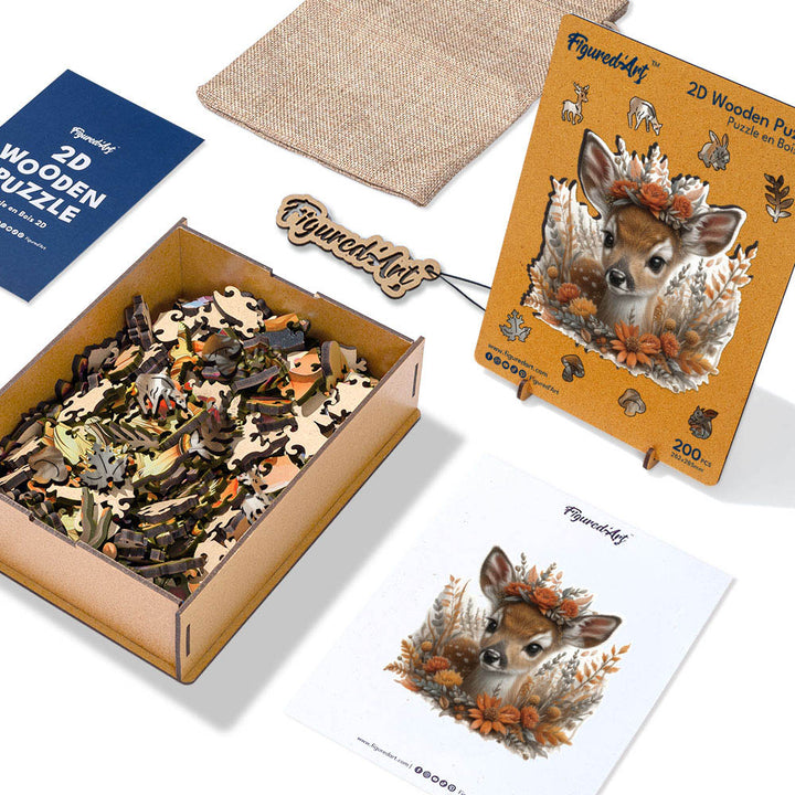 Holzpuzzle 2D Design – Reh und Blumen - Kidis Art