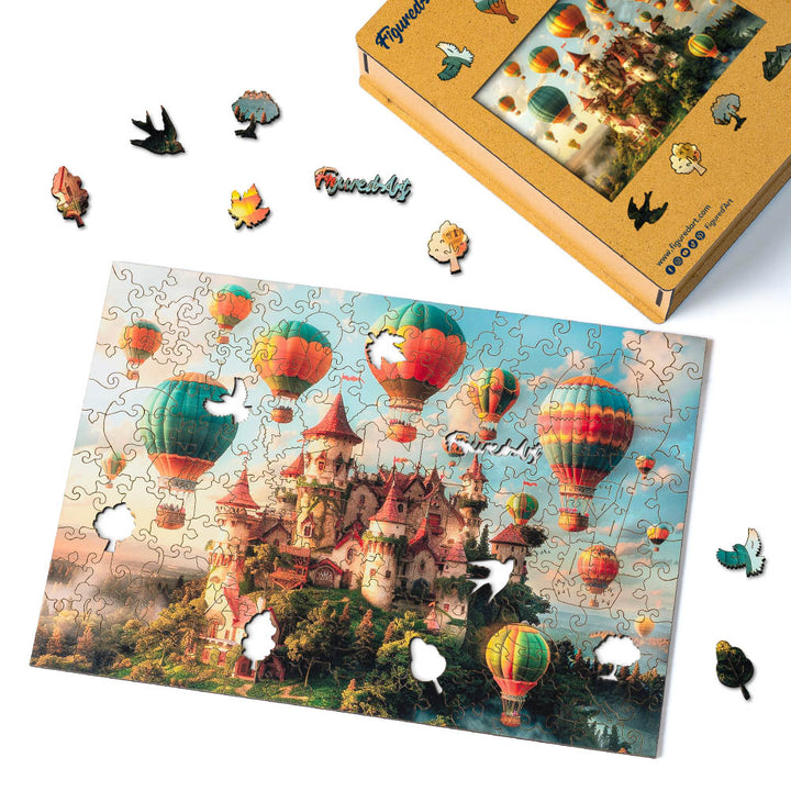 Holzpuzzle 2D Design – Schloss und Heißluftballons - Kidis Art