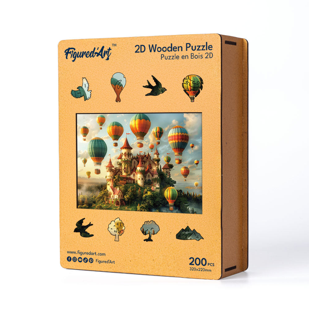 Holzpuzzle 2D Design – Schloss und Heißluftballons - Kidis Art
