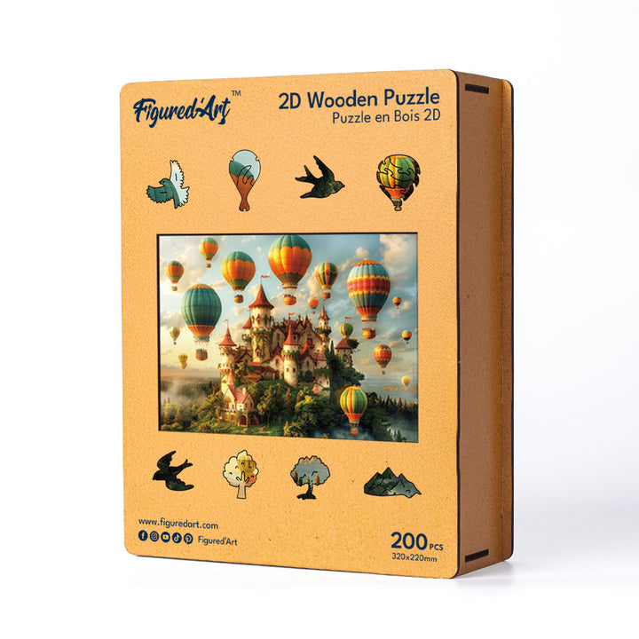 Holzpuzzle 2D Design – Schloss und Heißluftballons - Kidis Art