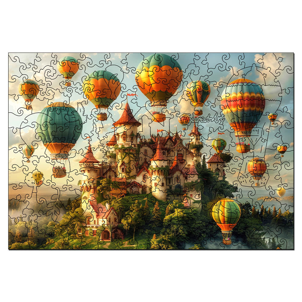 Holzpuzzle 2D Design – Schloss und Heißluftballons - Kidis Art