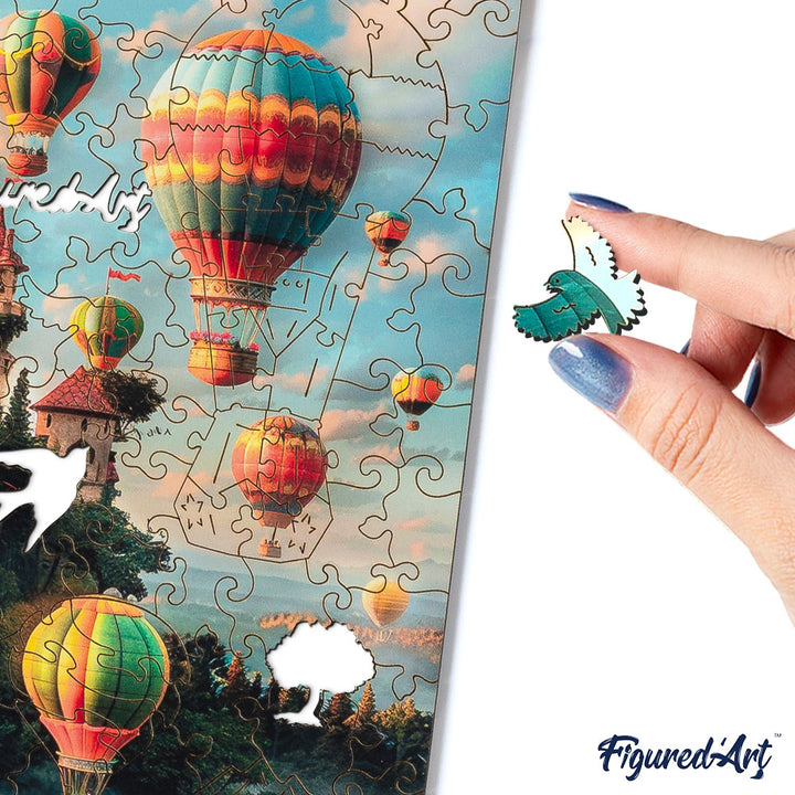 Holzpuzzle 2D Design – Schloss und Heißluftballons - Kidis Art