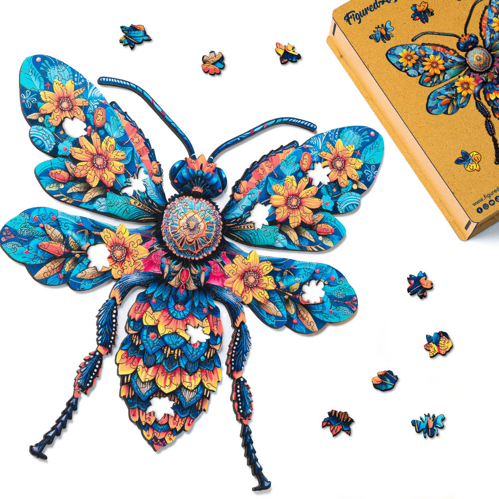 Holzpuzzle 2D Design – Blume mit Biene - Kidis Art