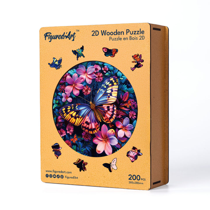 Holzpuzzle 2D Design – Schmetterling und Blumen - Kidis Art