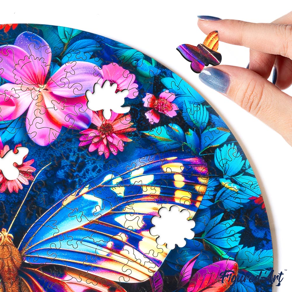 Holzpuzzle 2D Design – Schmetterling und Blumen - Kidis Art