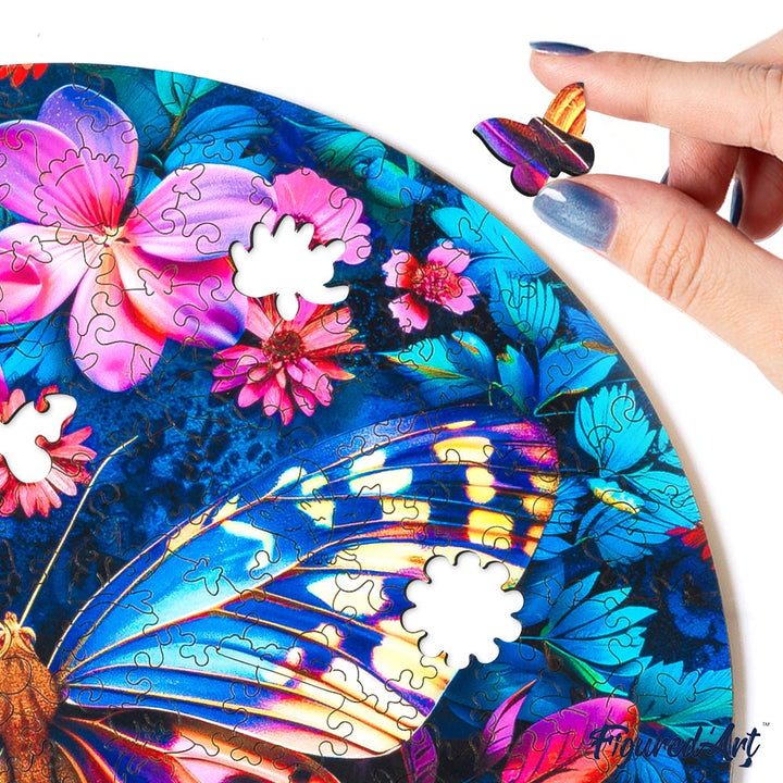 Holzpuzzle 2D Design – Schmetterling und Blumen - Kidis Art
