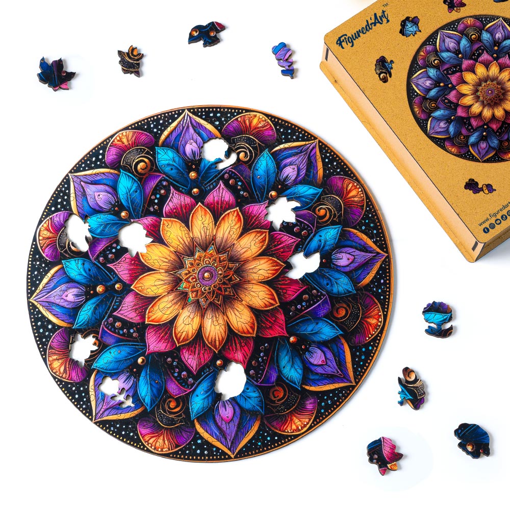 Holzpuzzle 2D Design – Buntes Mandala - Kidis Art
