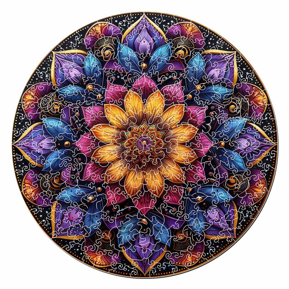Holzpuzzle 2D Design – Buntes Mandala - Kidis Art