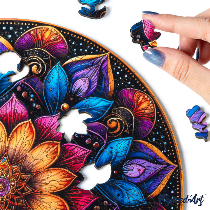 Holzpuzzle 2D Design – Buntes Mandala - Kidis Art