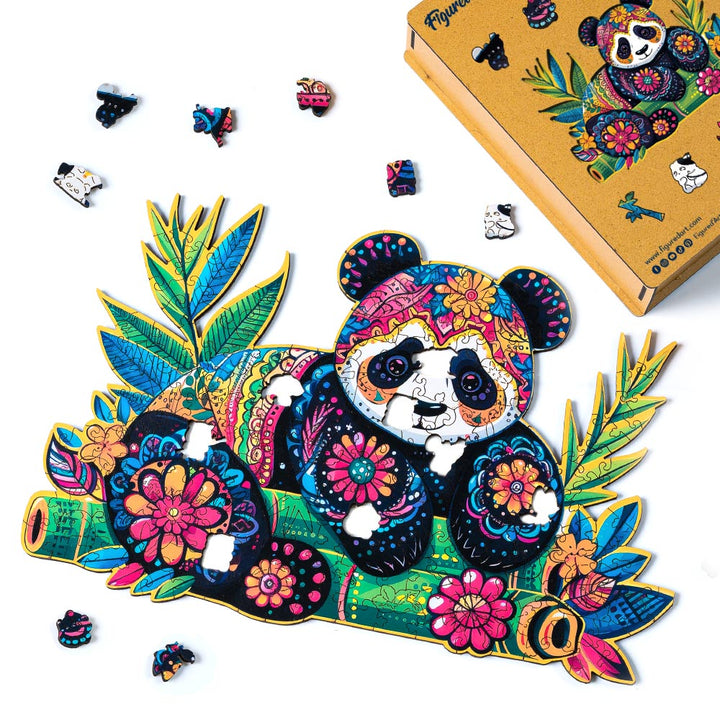 Holzpuzzle 2D Design – Blumiger Panda - Kidis Art