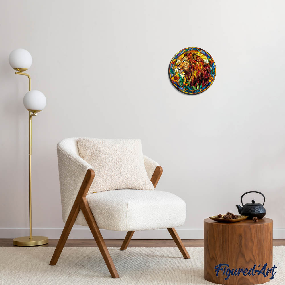 Holzpuzzle 2D Design – Löwe im Stil eines Buntglasfensters - Kidis Art