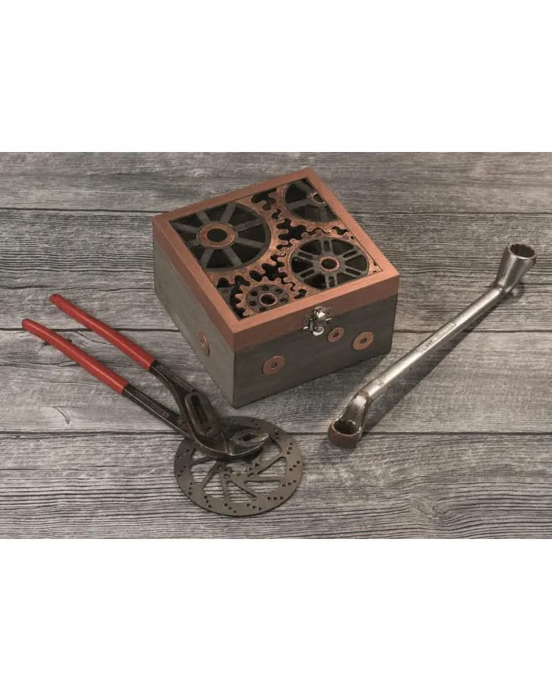 Holzbox mit Motiv Räder, 14,8x14,8x9cm, Pappel - Kidis Art