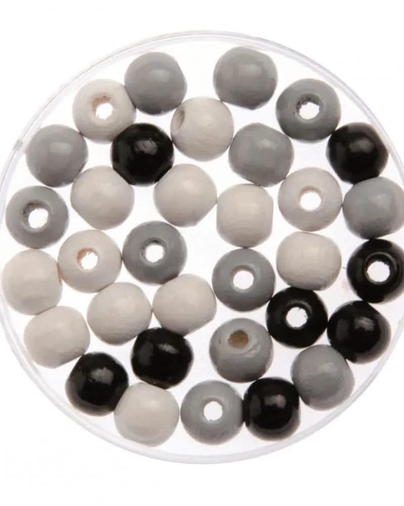 Holzperle 12mm 28St Buche schwarz / grau / weiss FSC - Kidis Art
