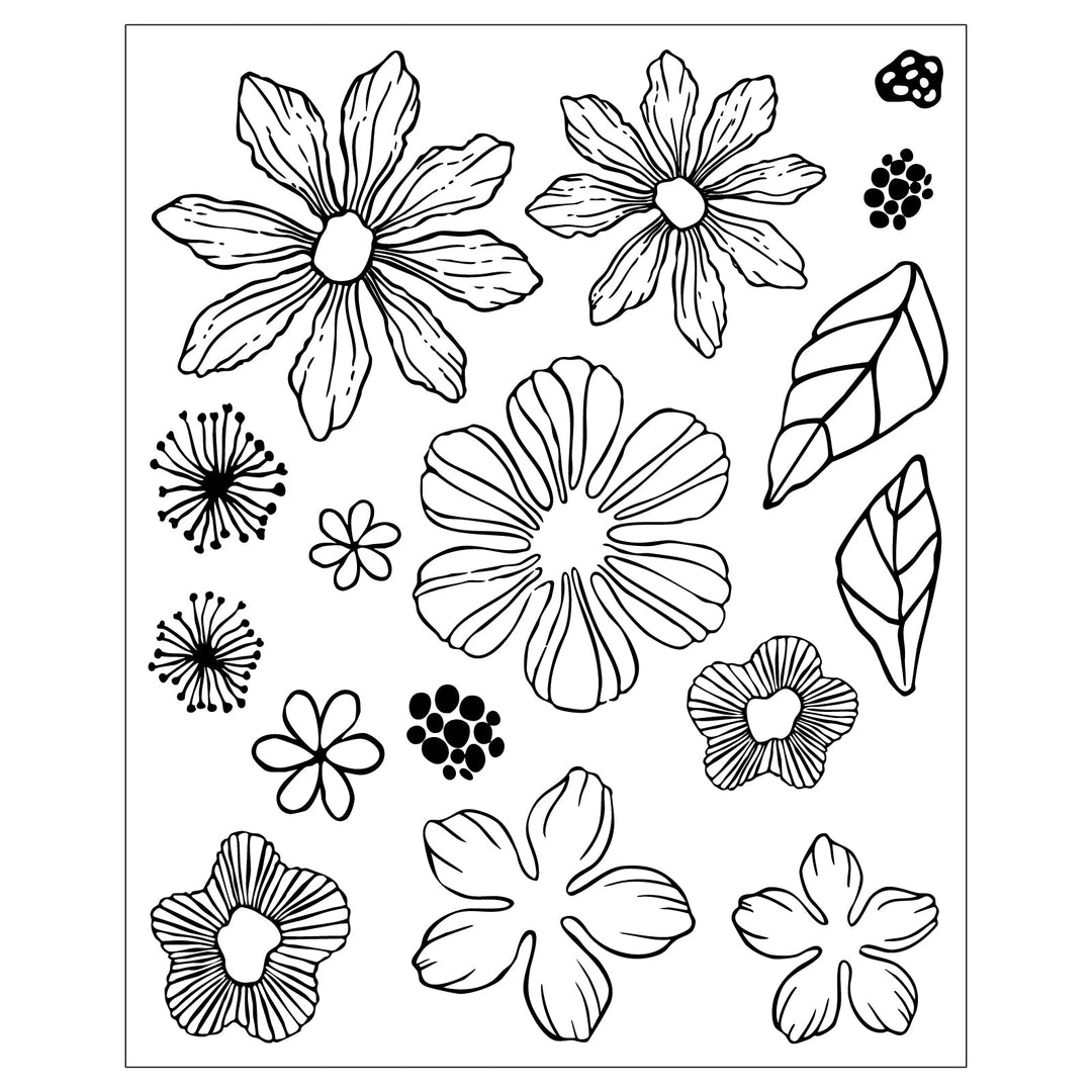 Tampons transparents (lot de 16) et matrices de découpe (lot de 35) « Floral Layers 