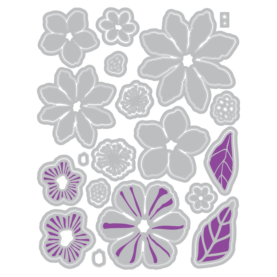 Tampons transparents (lot de 16) et matrices de découpe (lot de 35) « Floral Layers 