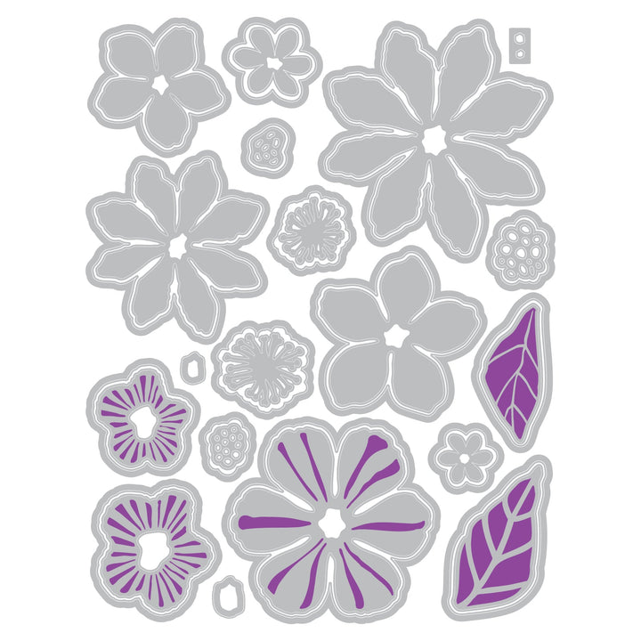 Tampons transparents (lot de 16) et matrices de découpe (lot de 35) « Floral Layers 
