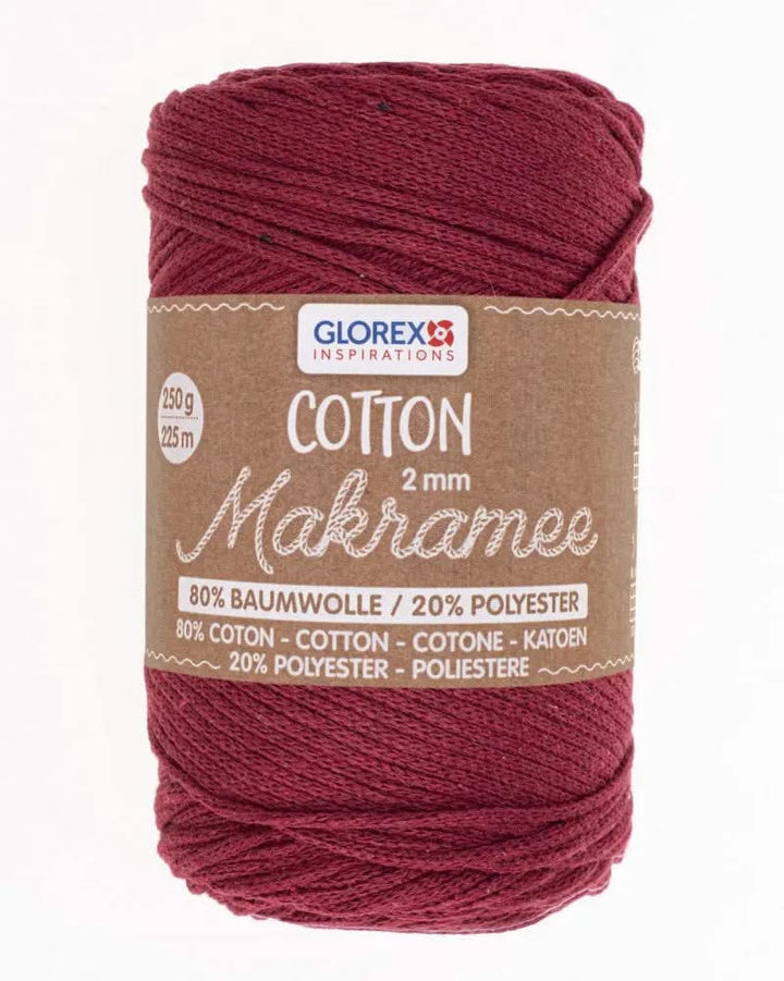 Makramee Cotton 2mm 250g, bordeaux - Kidis Art