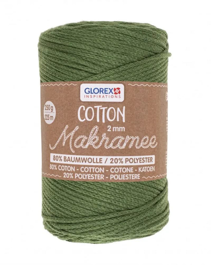 Makramee Cotton 2mm 250g, oliv - Kidis Art
