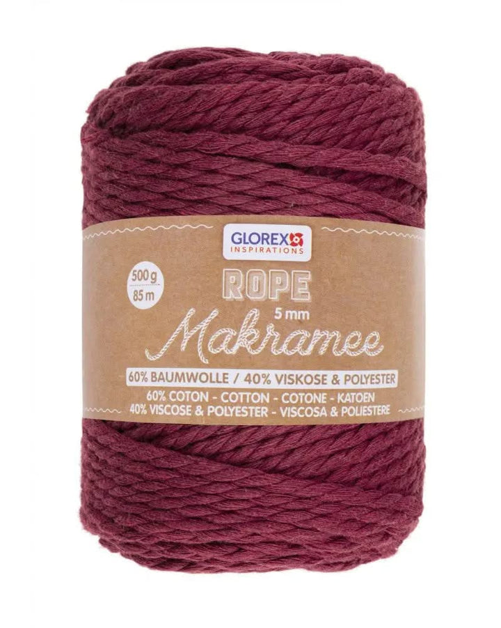 Makramee Rope 5mm 500g gedreht, bordeaux - Kidis Art