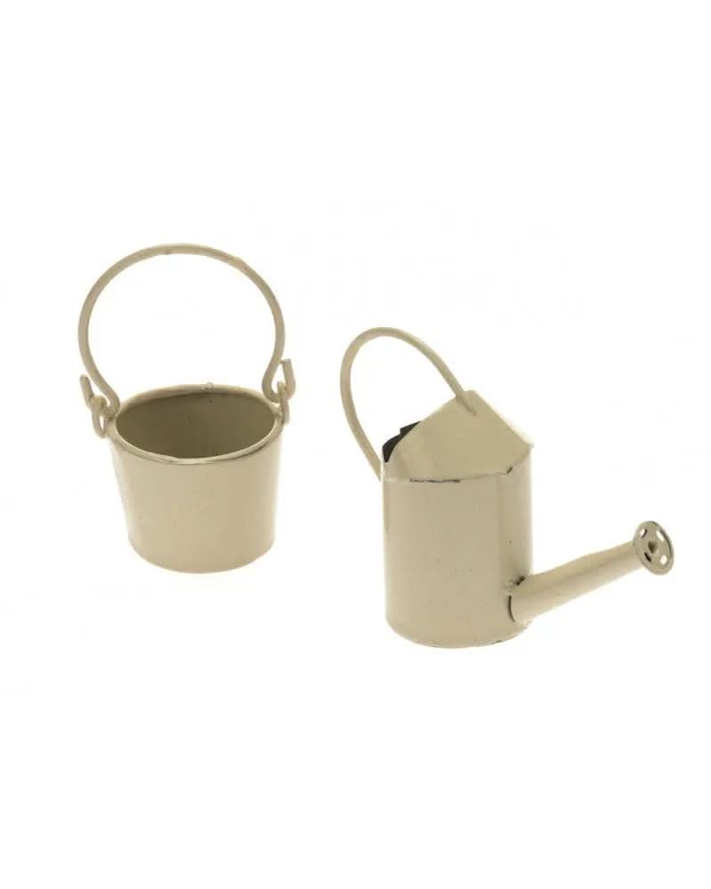 Mini-Gardening Giesskanne und Eimer, creme H: 5cm - Kidis Art
