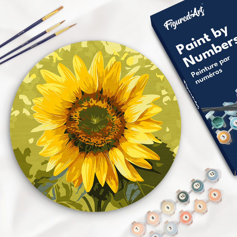 Malen nach Zahlen auf Holzscheibe – Sonnenblume - Kidis Art