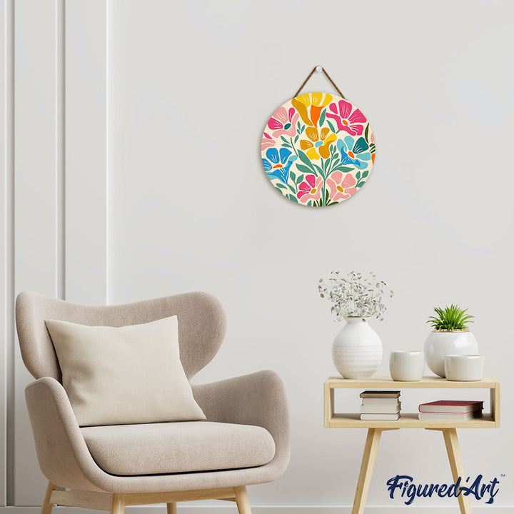 Malen nach Zahlen auf Holzscheibe – Buntes Blumenmuster - Kidis Art