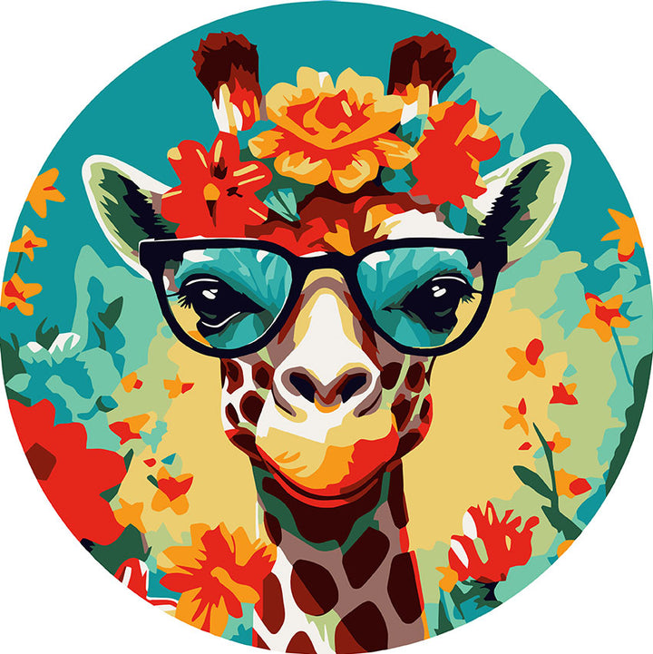 Malen nach Zahlen auf Holzscheibe – Fantasie-Giraffe und Blumen - Kidis Art