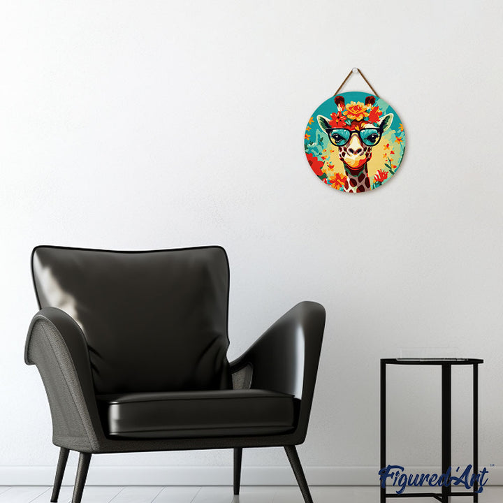 Malen nach Zahlen auf Holzscheibe – Fantasie-Giraffe und Blumen - Kidis Art