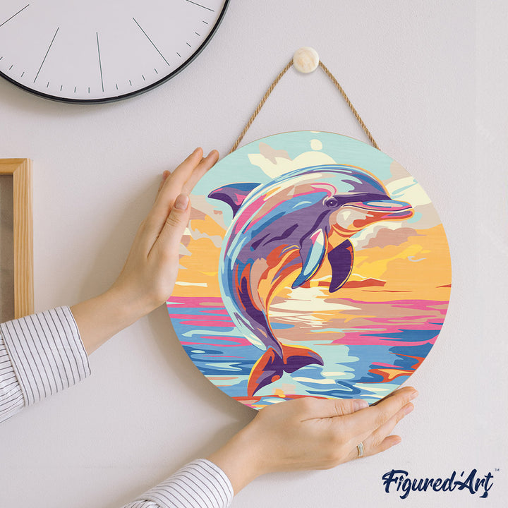 Malen nach Zahlen auf Holzscheibe – Delfin - Kidis Art