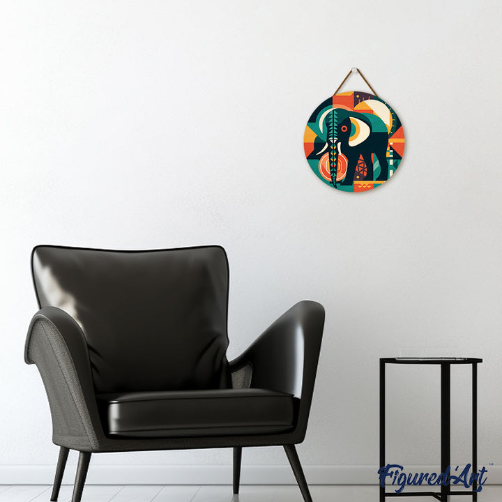 Malen nach Zahlen auf Holzscheibe – Elefant im Art-Déco-Stil - Kidis Art