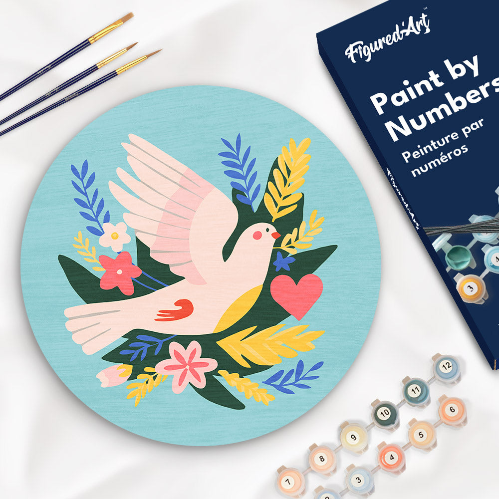 Malen nach Zahlen auf Holzscheibe – Vogel und Blumen - Kidis Art