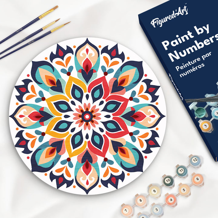 Malen nach Zahlen auf Holzscheibe – Blumenmandala - Kidis Art