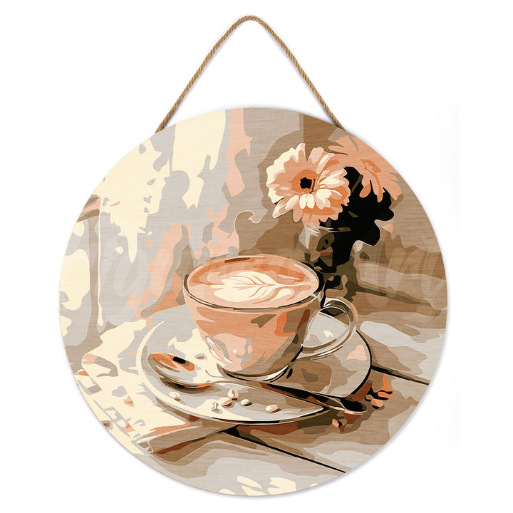 Malen nach Zahlen auf Holzscheibe – Morgenkaffee - Kidis Art