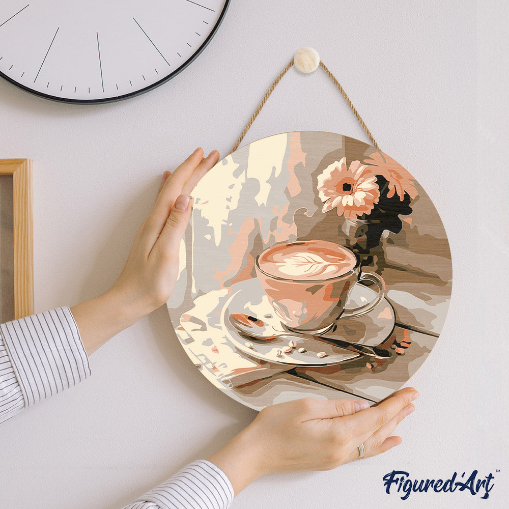 Malen nach Zahlen auf Holzscheibe – Morgenkaffee - Kidis Art