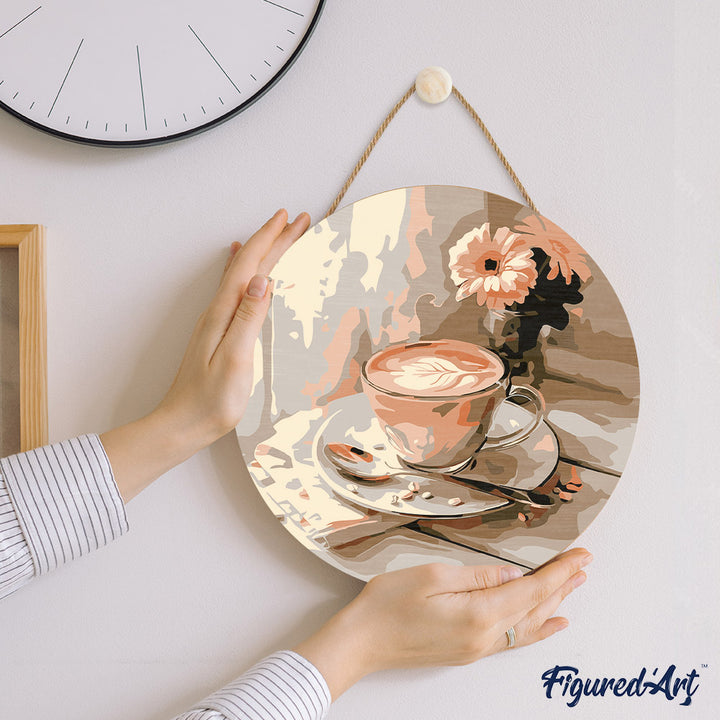 Malen nach Zahlen auf Holzscheibe – Morgenkaffee - Kidis Art