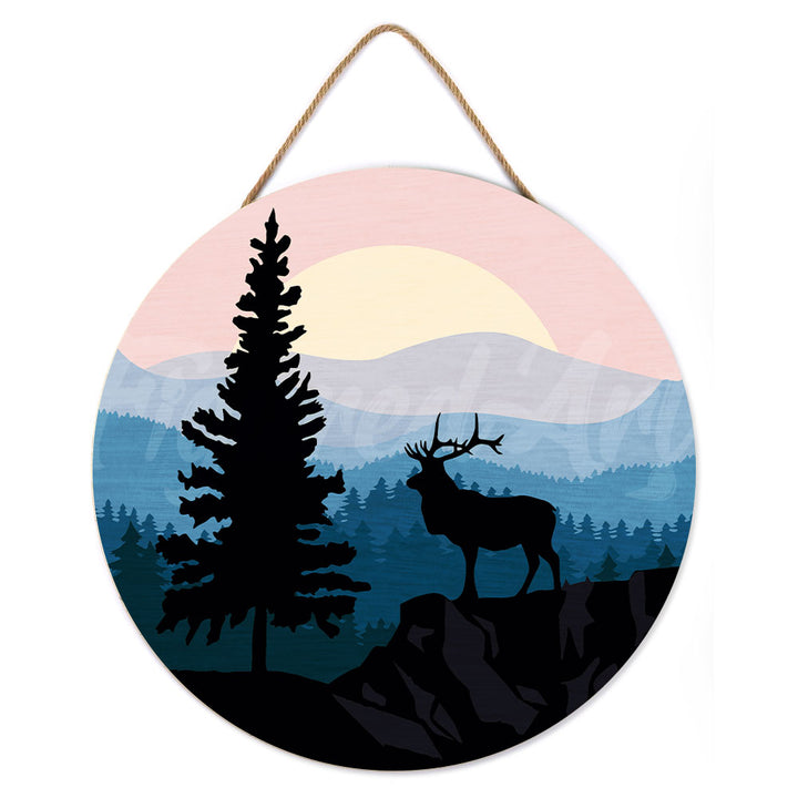 Malen nach Zahlen auf Holzscheibe – Majestätischer Hirsch und Landschaft - Kidis Art